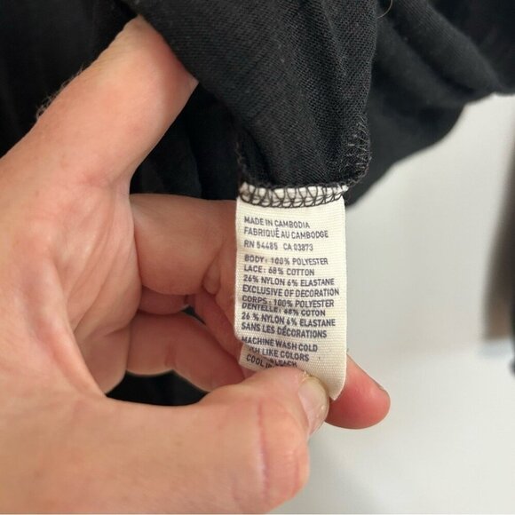 American Eagle Outfitters Black Lace Sheer High Neck Long Sleeve Blouse Medium - Picture 3 of 5